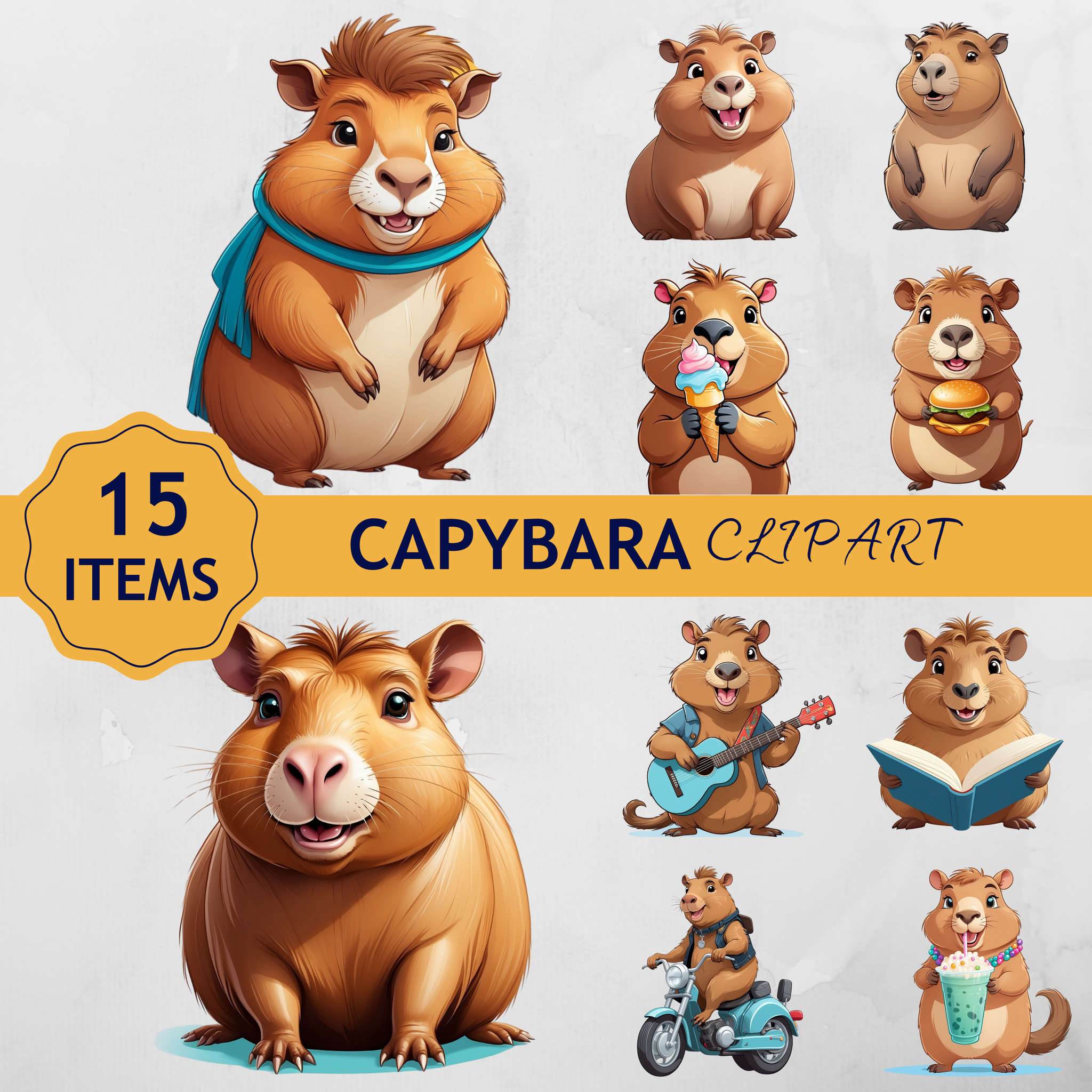 Wilin Digital - 15 Clipart Sticker Whatsapp Digital Printable Edisi Capybara_0