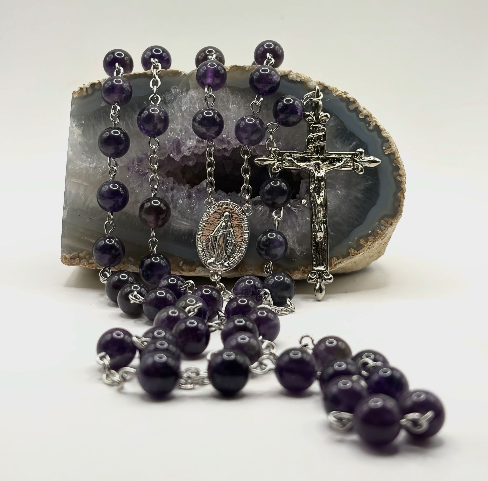 Rosario de Amatista de 8mm de Acero Inoxidable _0