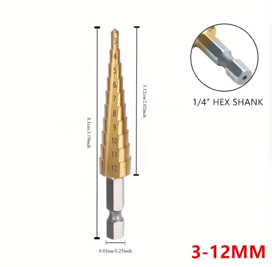 3-12mm / 4-3-12mm / 4-12mm / 4-20mm HSS Step Drill Bit Set, Straight Groove Titanium Coated Metal Drill, Drilling Tools / 4-20mm HSS Step Drill Bit Set, Straight Groove Titanium Coated Metal Drill, Drilling Tools_3