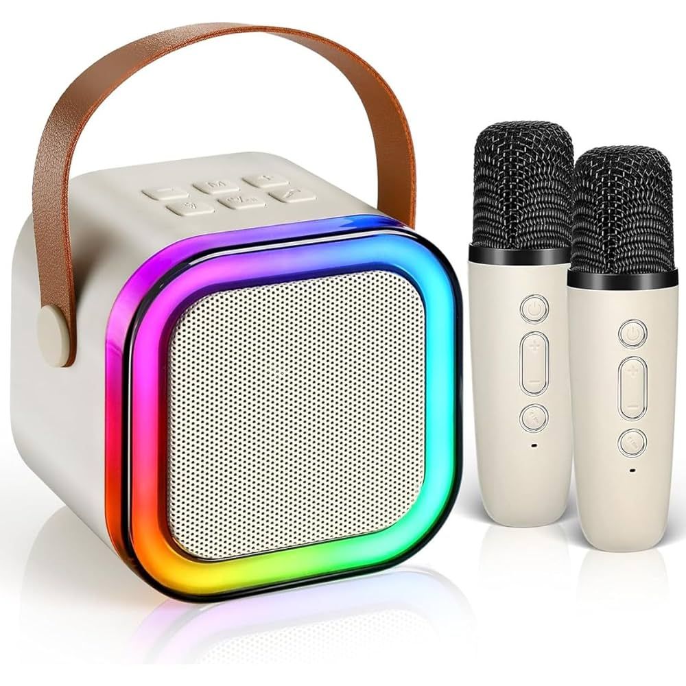 Mini Karaoke Machine for Kids Adults with 2 Wireless Microphones, Portable Bluetooth Karaoke Speaker with Stereo Sound and Colorful Lights _2