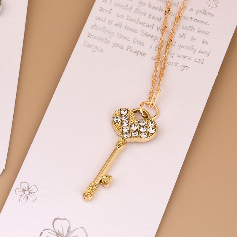 Full Diamond Love Key Water Ripple Necklace_0
