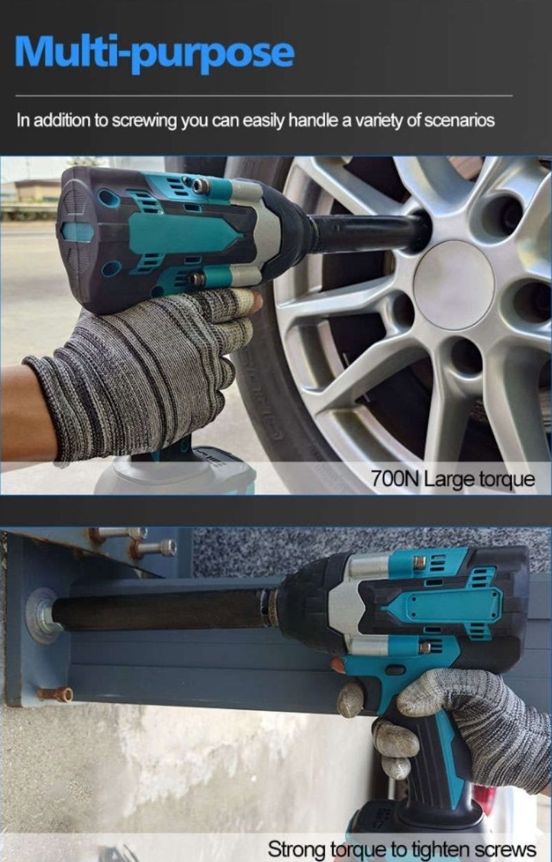 21 Volt High Torque 700NM Rechargeable Impact air Cannon Lithium Wrench Lithium Battery Powered Brushless Electric Vehicle Repair With 2 Bolts 19 & 22mm_0