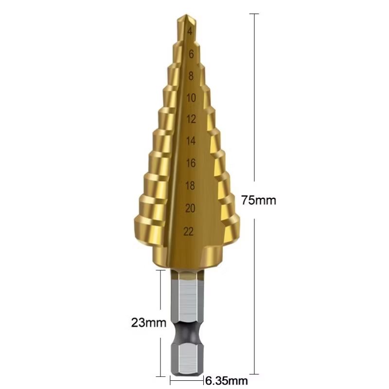 4-22 HSS Step Drill Bit Straight Groove Titanium Coated Wood Metal Hole Cutter 4241 High Speed Steel Core Drill Bit_2