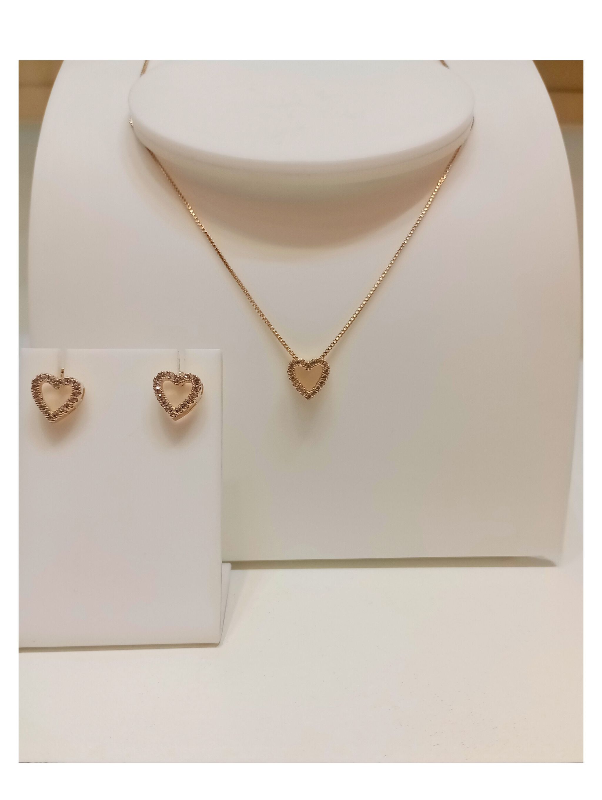 Conjunto Coração Micro Zircônia banhado a Ouro 18k_0