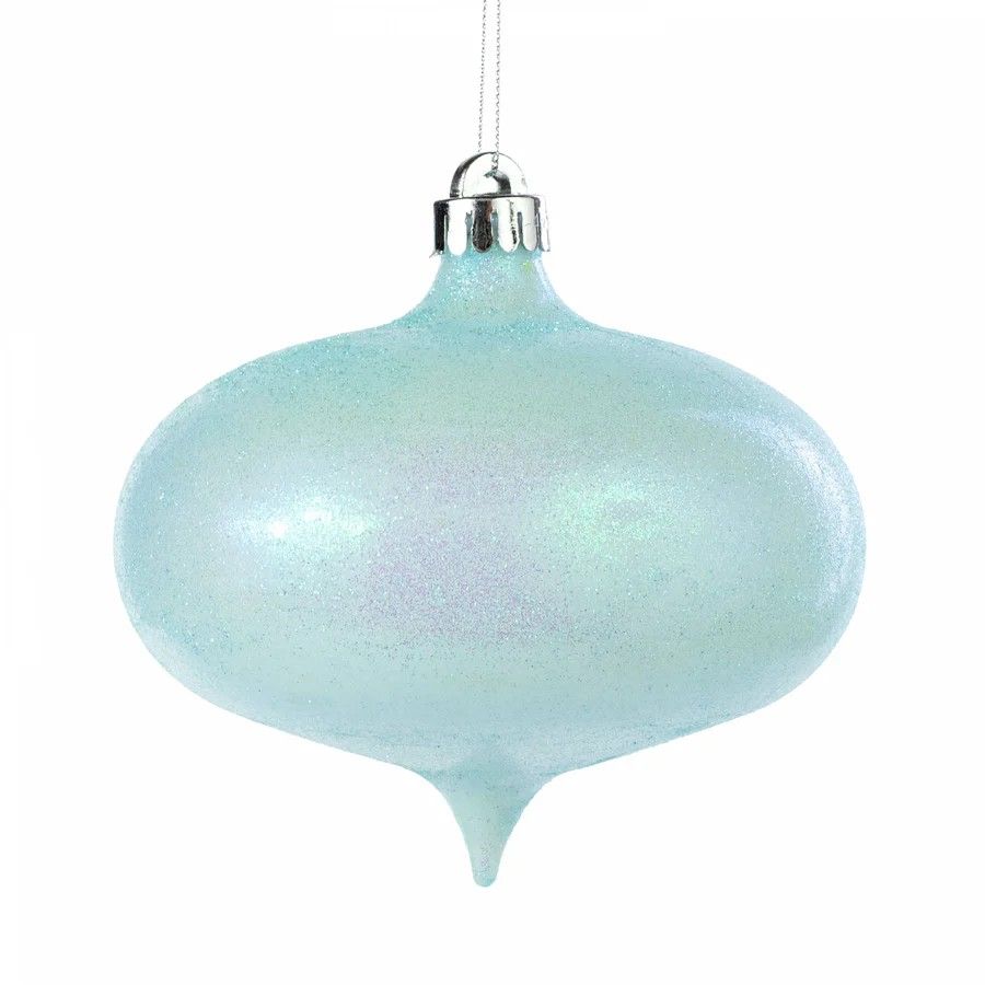 6" Iridescent Glitter Onion Shape Ornament: Pale Blue_0