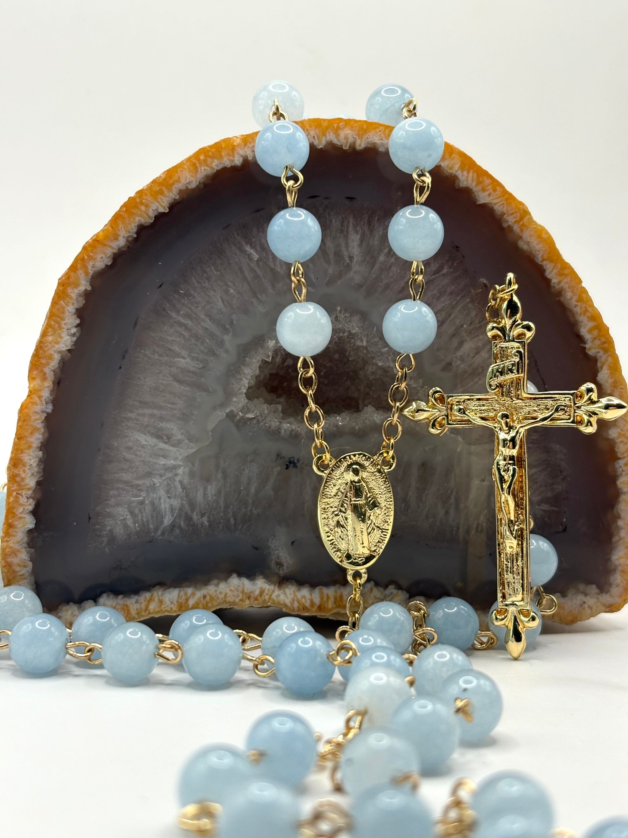 Rosario de Jade Aguamarina Laminado en oro 18k_1