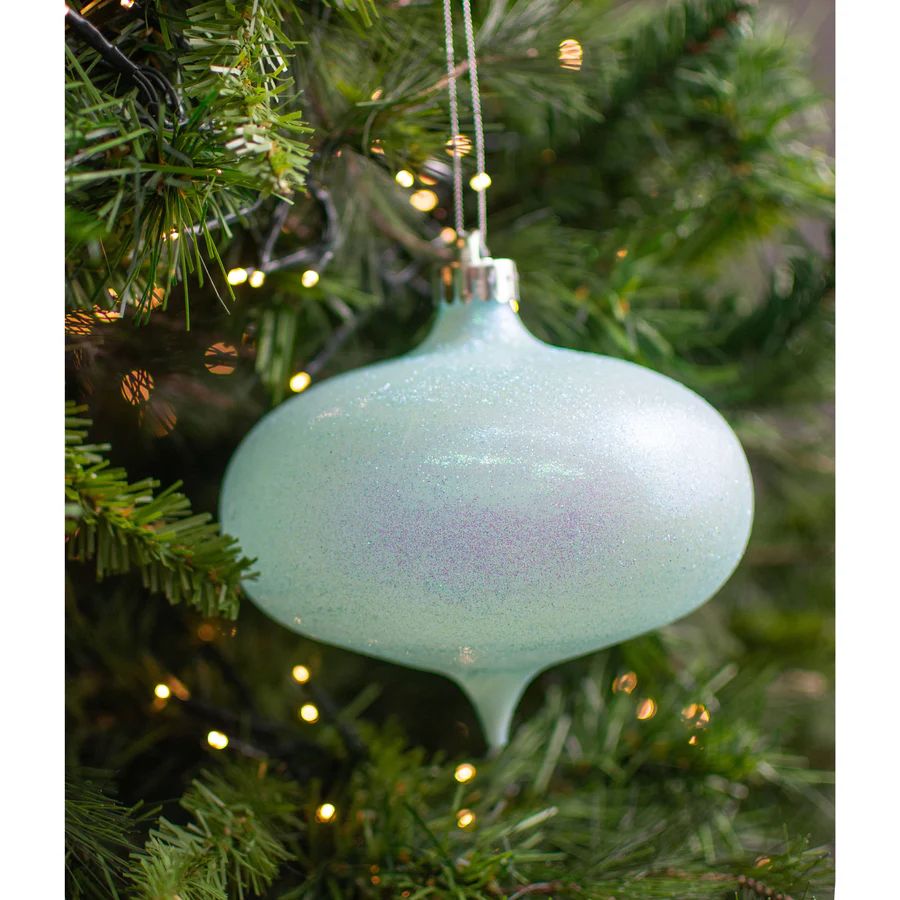 6" Iridescent Glitter Onion Shape Ornament: Pale Blue_1