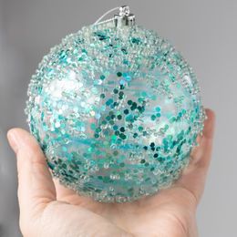 4" Iced Sequin Ball Ornament: Aqua Blue_1