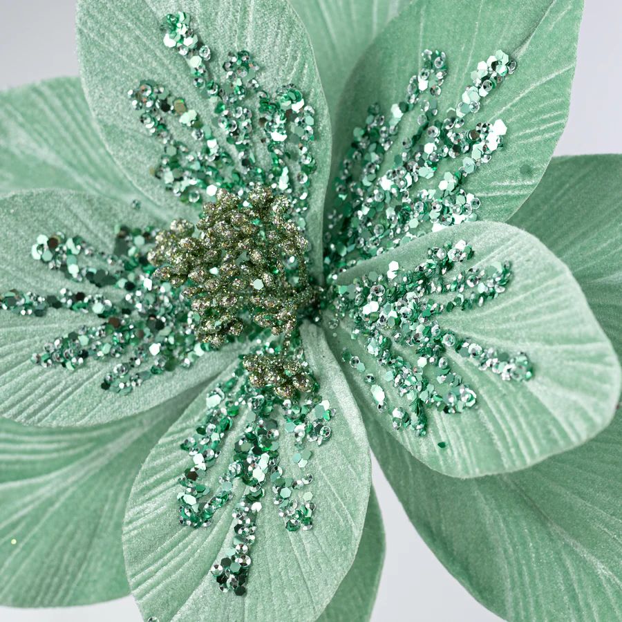 Sequined Velvet Poinsettia Stem: Mint Green_1