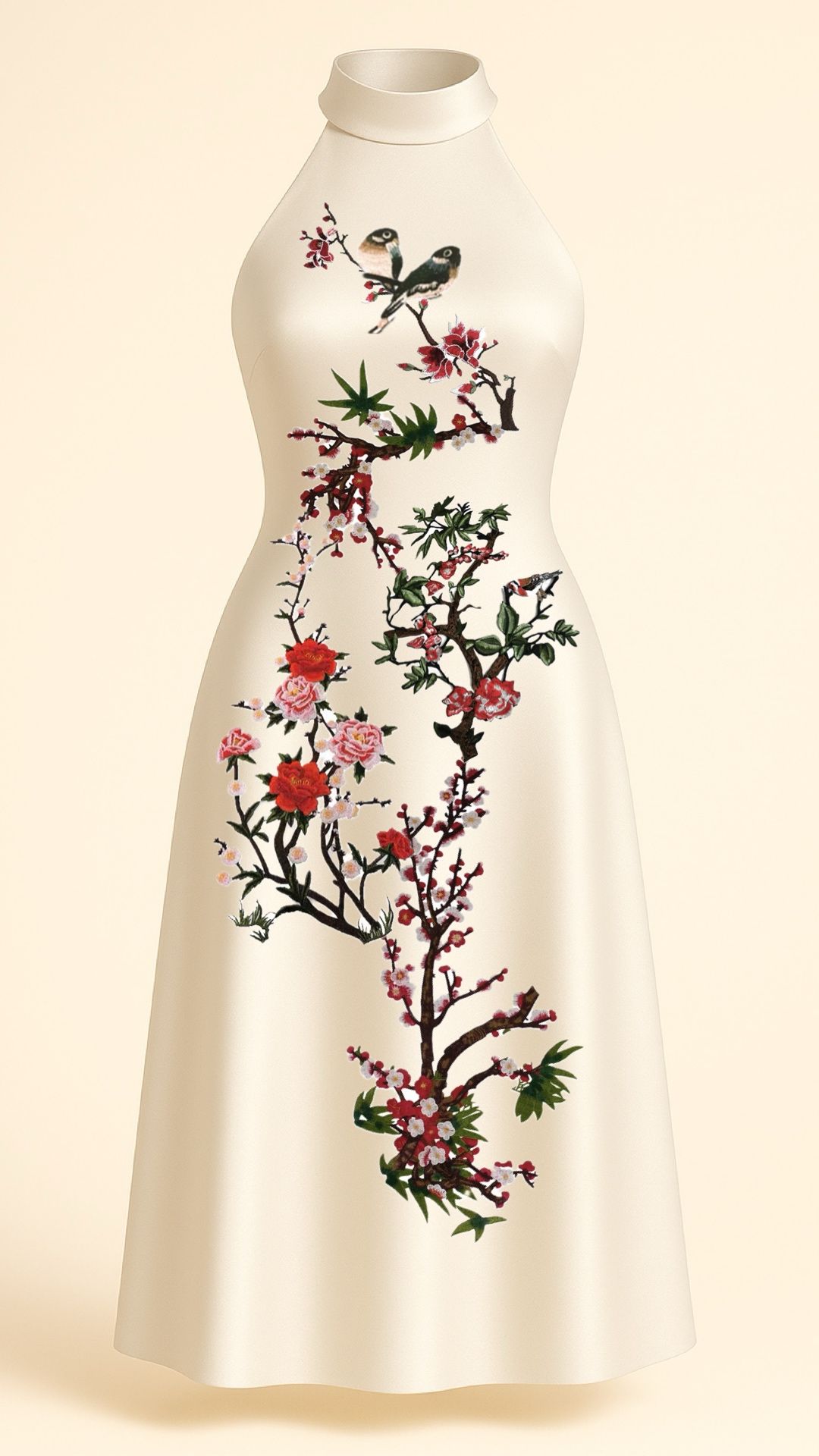 Red Blossom Midi Dress in Off-white_5