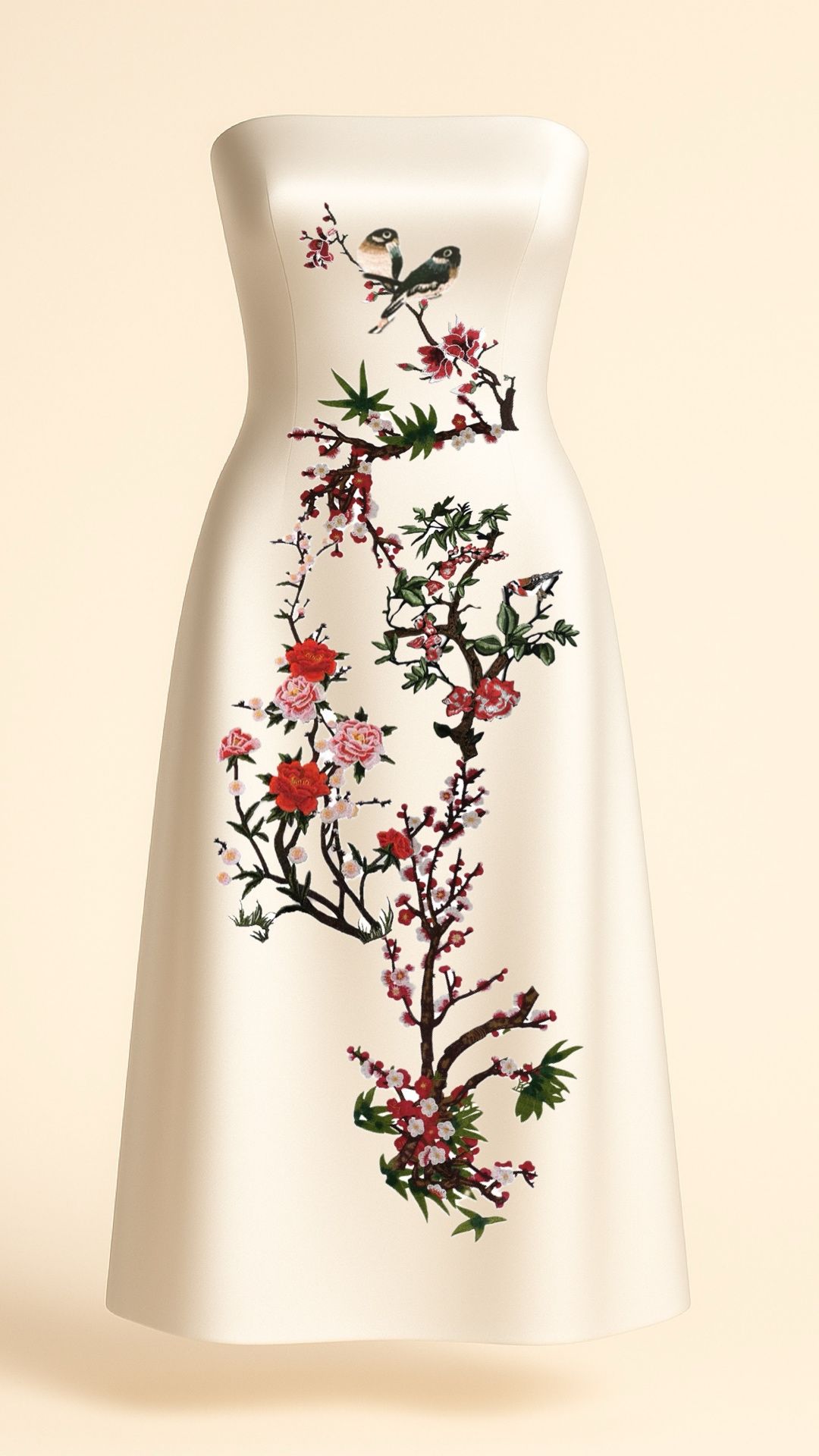 Red Blossom Midi Dress in Off-white_6