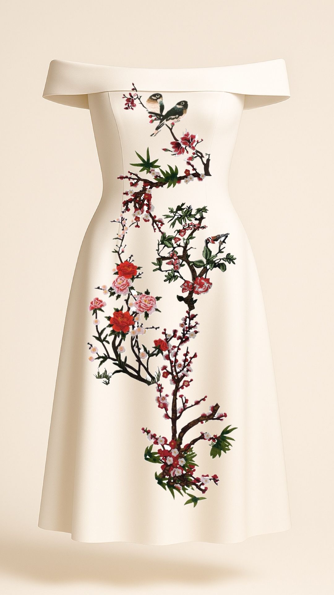 Red Blossom Midi Dress in Off-white_8