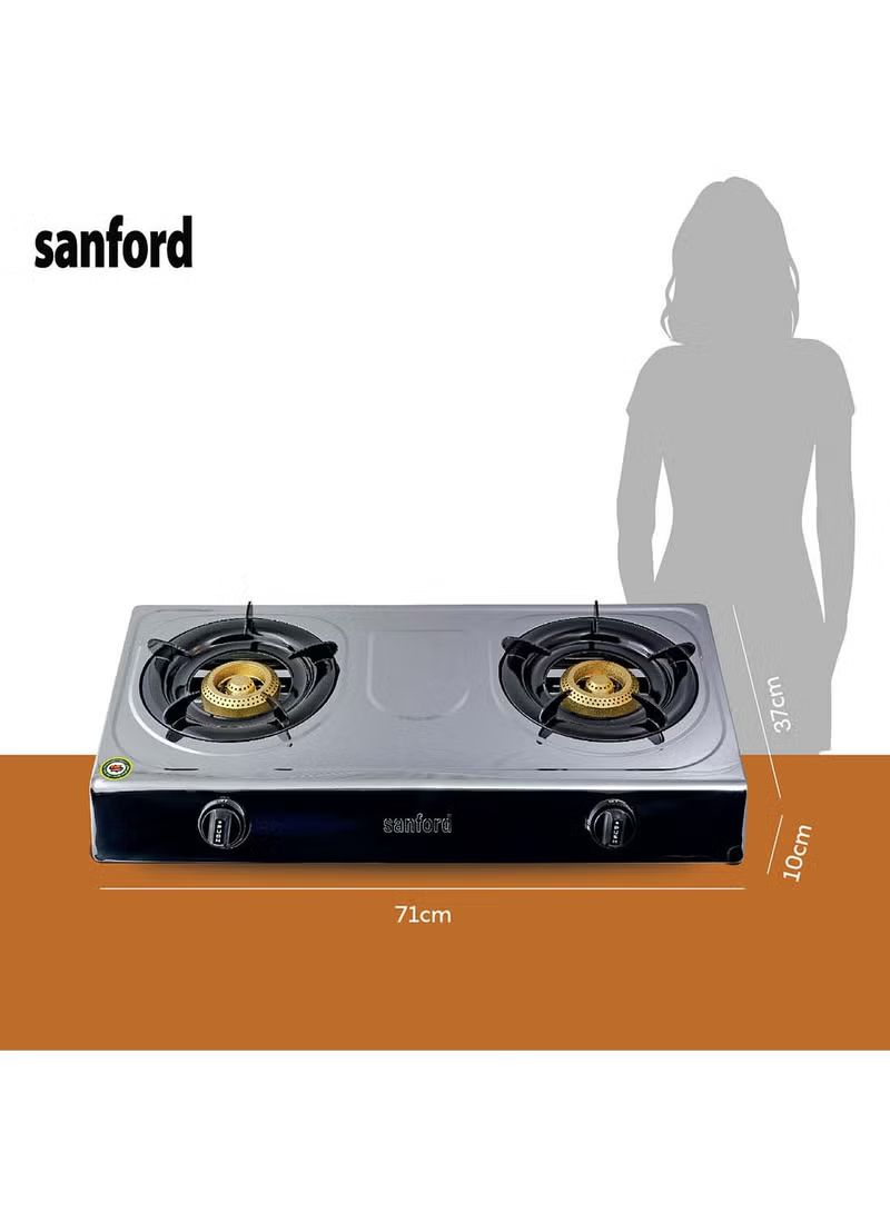 SANFORD SF5356GC Double Burner Stainless Steel Gas Stove, Auto Ignition, Low Consumption, Indian burner SF5356GC STEEL Silver_4