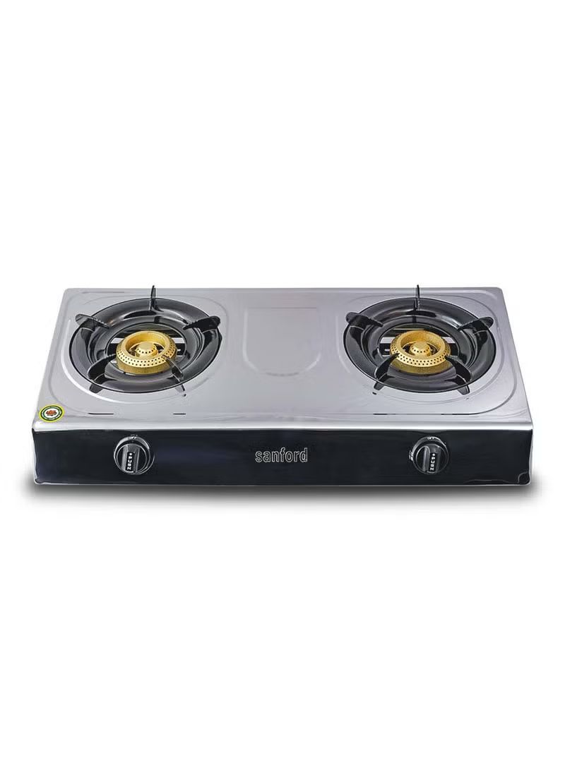 SANFORD SF5356GC Double Burner Stainless Steel Gas Stove, Auto Ignition, Low Consumption, Indian burner SF5356GC STEEL Silver_0