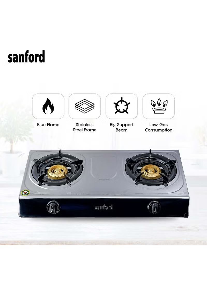 SANFORD SF5356GC Double Burner Stainless Steel Gas Stove, Auto Ignition, Low Consumption, Indian burner SF5356GC STEEL Silver_1