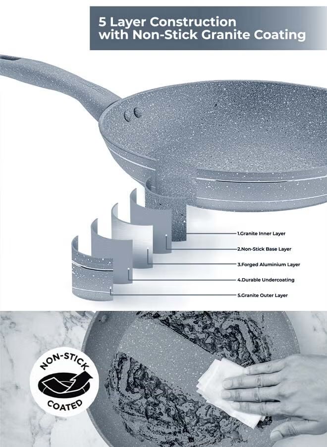 Royalford 9 Pieces Smart Granite Series Cookware Set Forged Aluminium Durable Granite Coating Grey 30x12.8cm_1