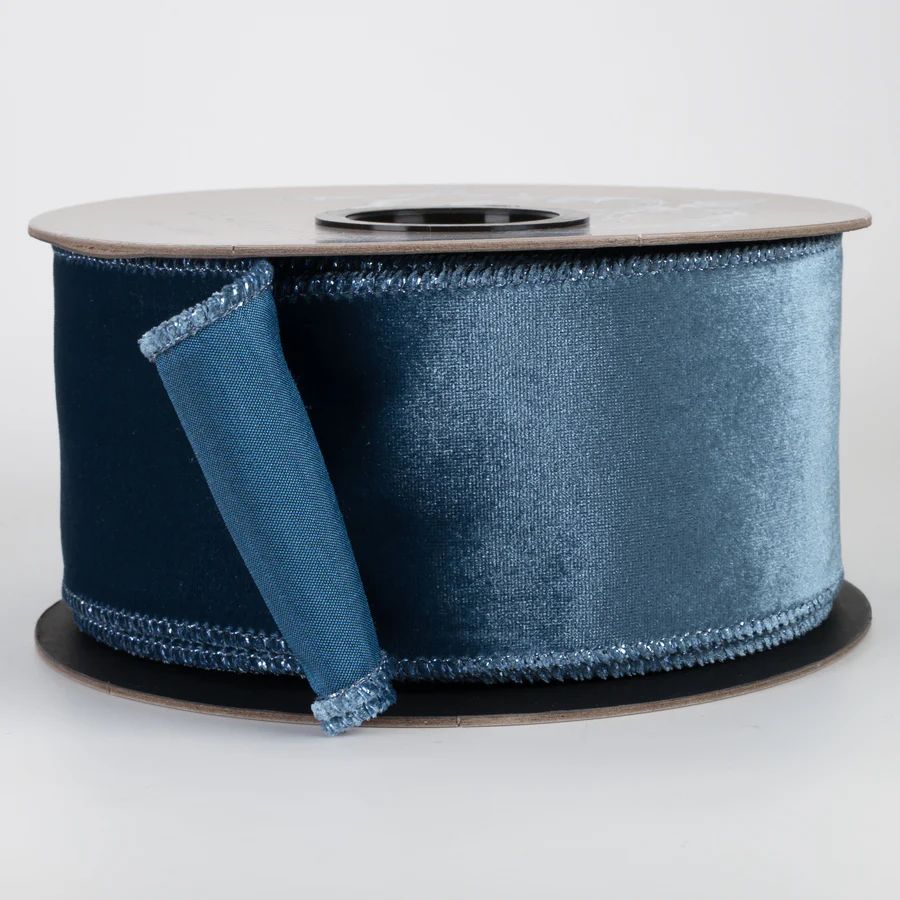 2.5" Velvet Satin Back Ribbon: Dusty Blue (10 Yards)_1