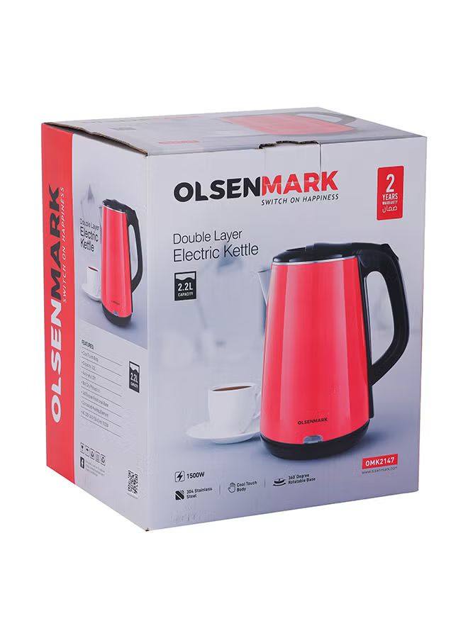 Olsenmark Stainless Steel Electric Kettle 2.2 L 1500 W OMK2147 Red/Black_4