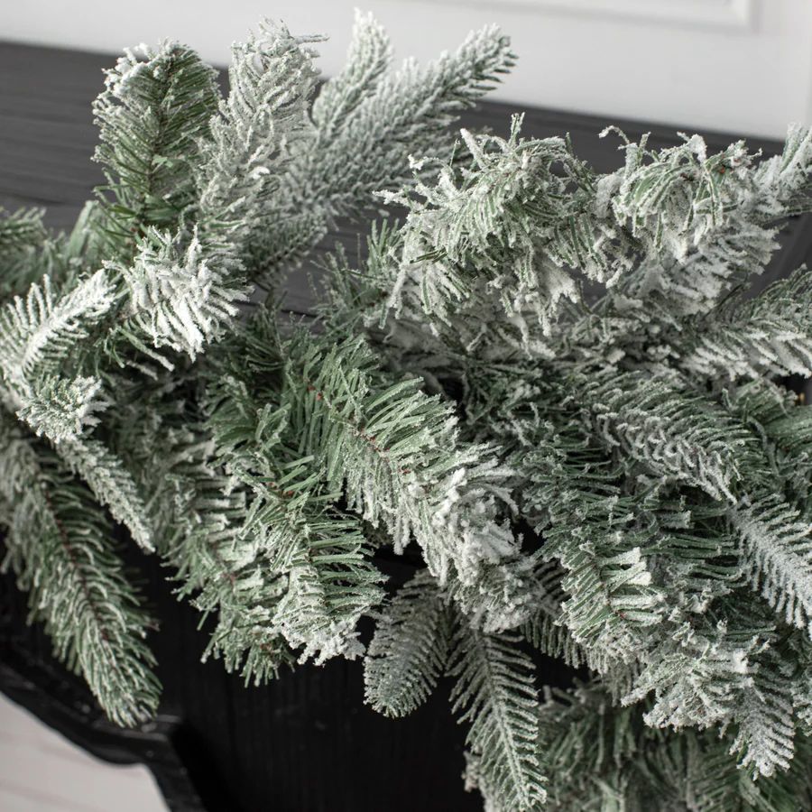 9' X 12" Durham Flocked Pine Garland_1