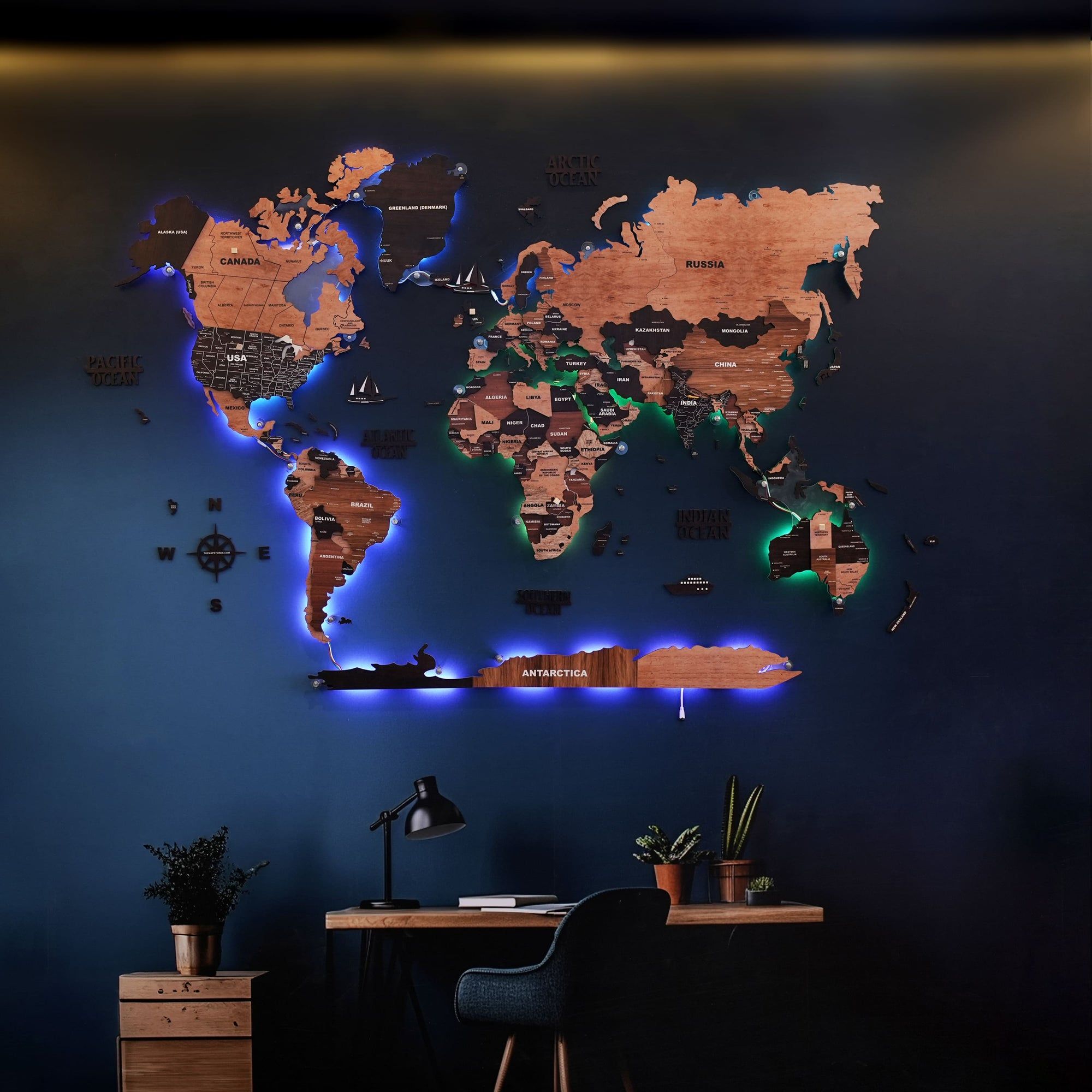 3D Black & Yellow LED Wooden World Map for Wall | Luxury Light-Up Wooden Wall Décor | Sold by FlexTrade  _0