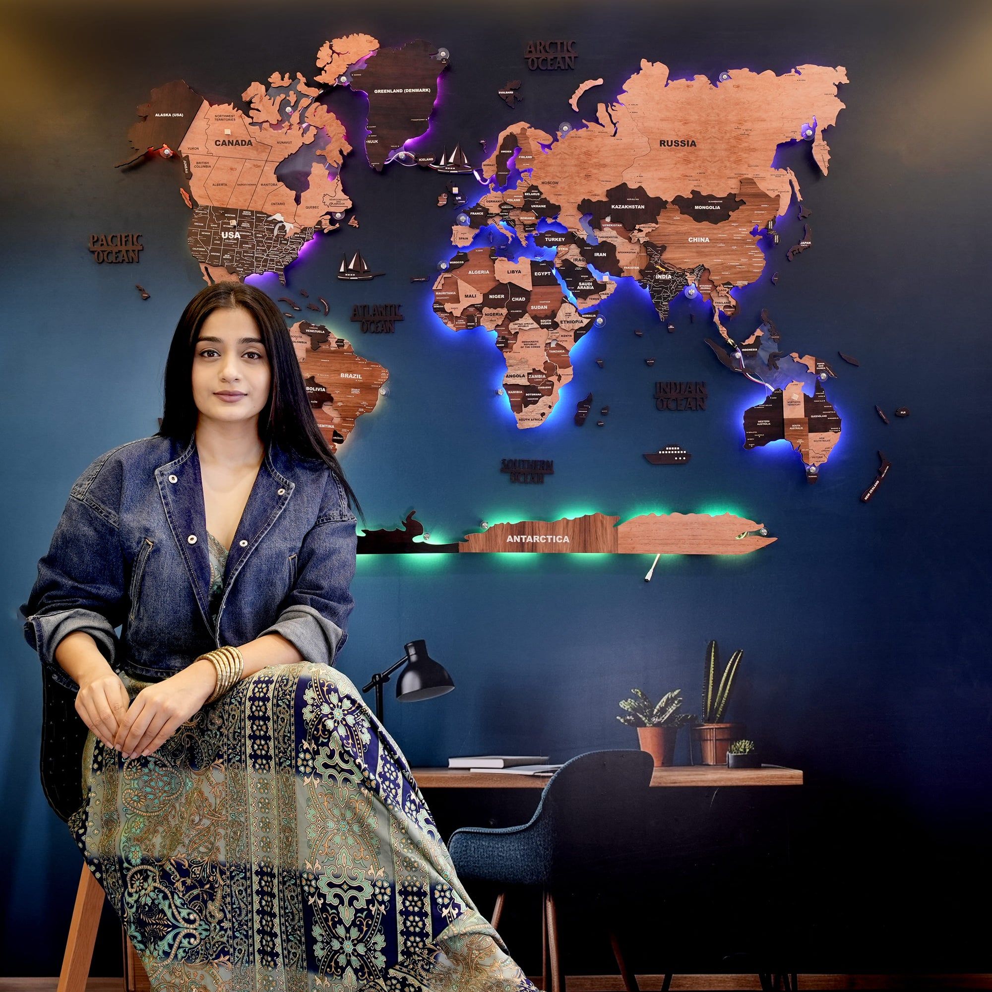 3D Black & Yellow LED Wooden World Map for Wall | Luxury Light-Up Wooden Wall Décor | Sold by FlexTrade  _6