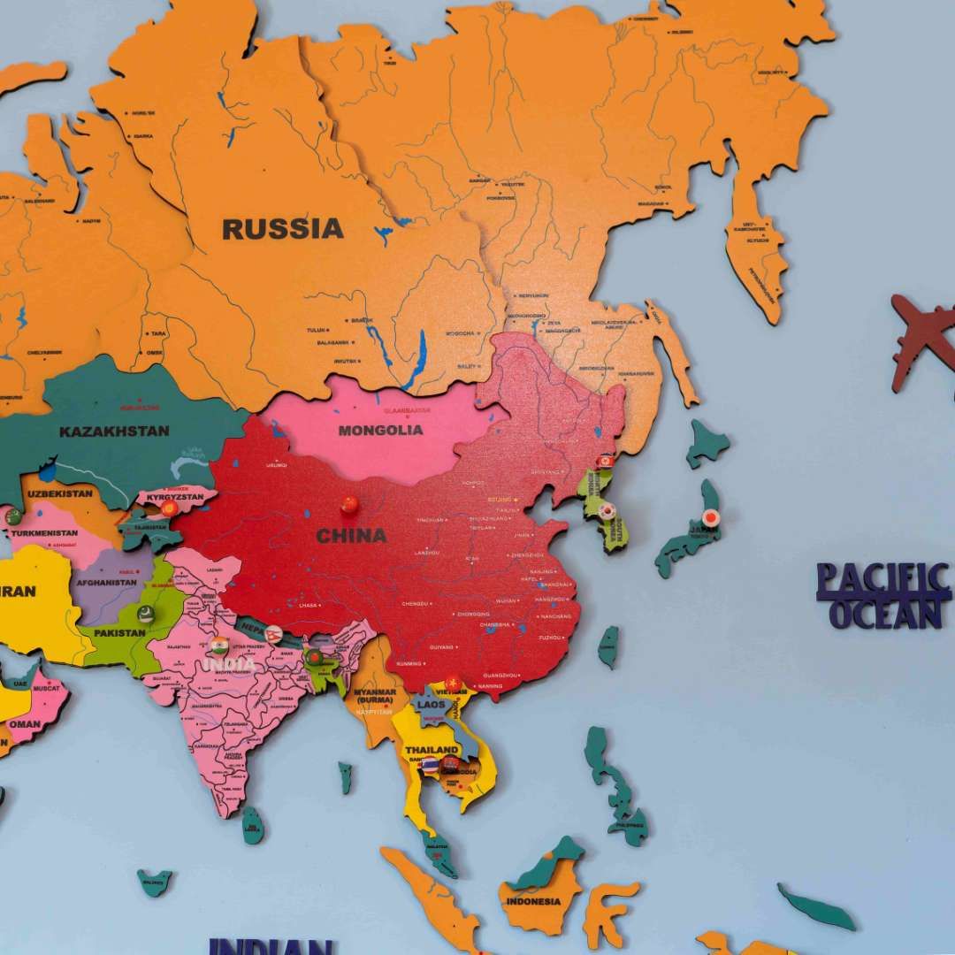 3D Colorful Wooden World Map for Wall | Premium Wooden World Map Décor | Sold by FlexTrade  _4