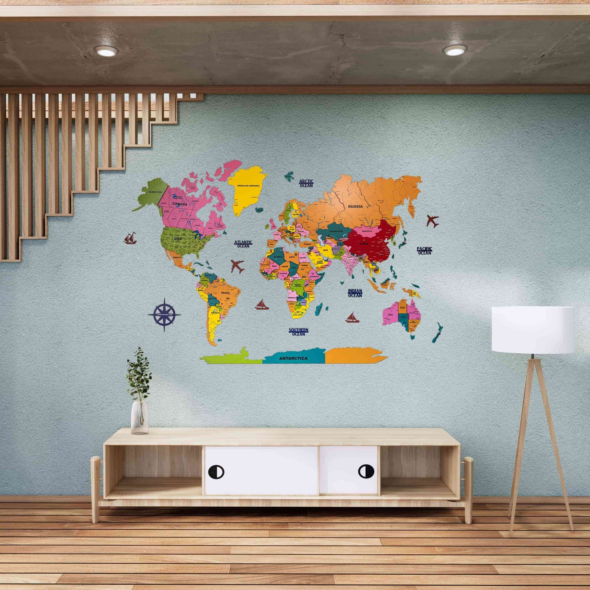 3D Colorful Wooden World Map for Wall | Premium Wooden World Map Décor | Sold by FlexTrade  _9