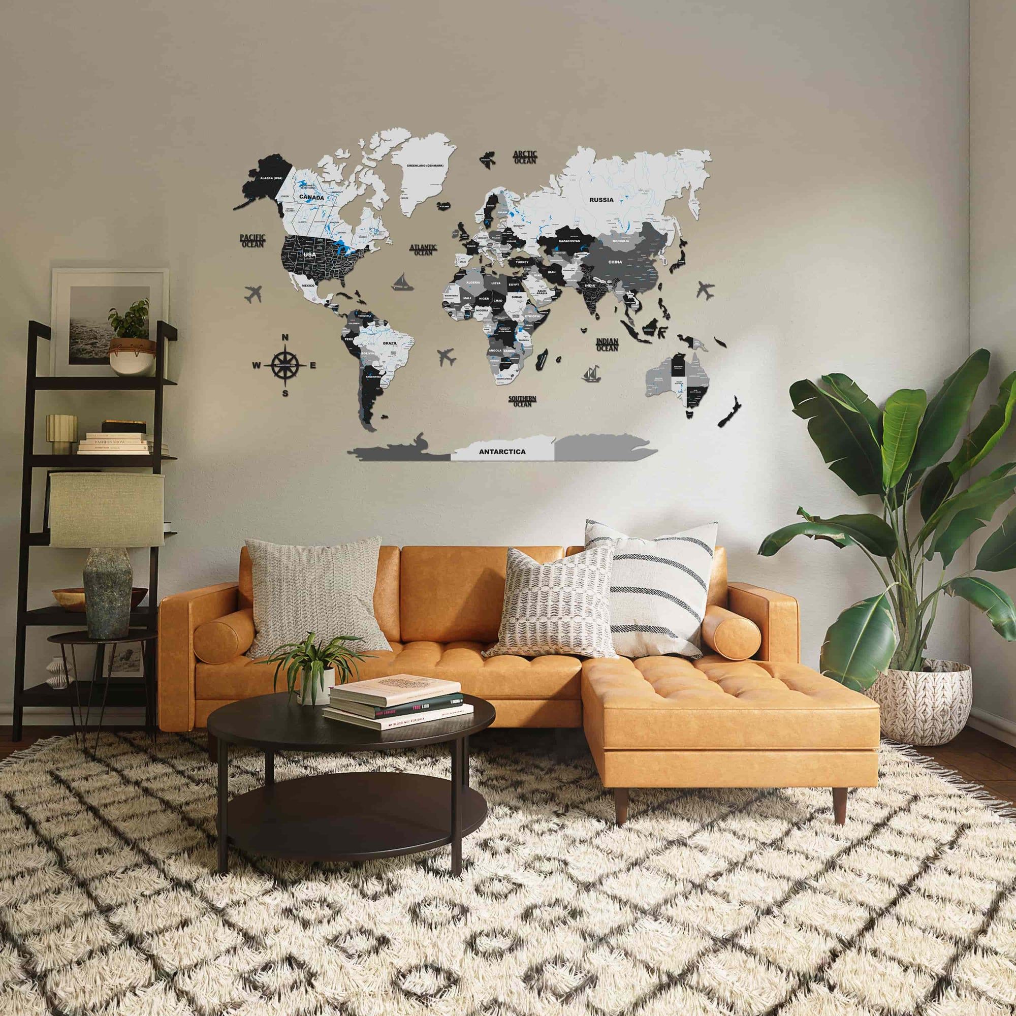 3D Black & Grey Premium Wooden World Map for Wall | Luxury Wall Décor | Sold by FlexTrade _2