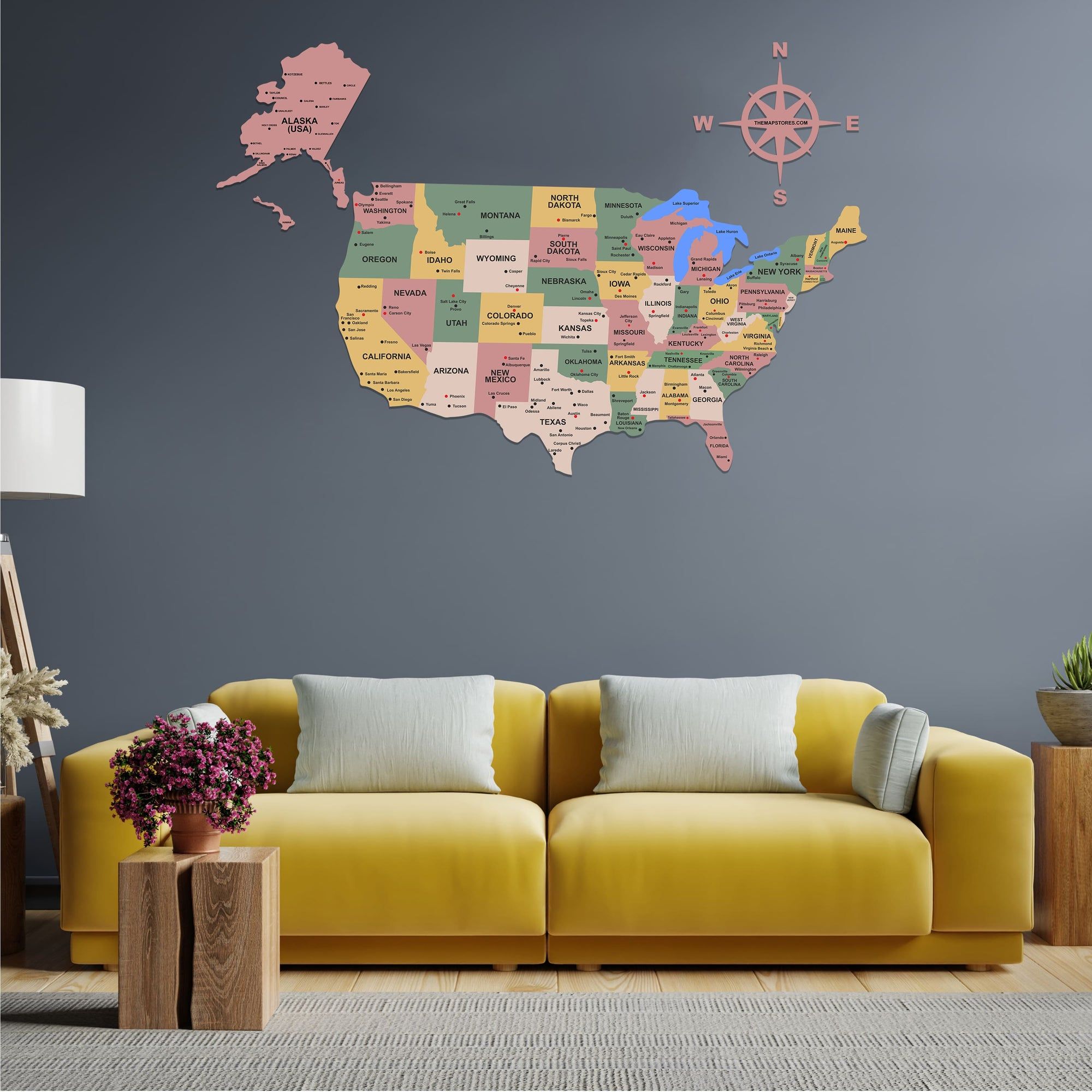 Salmon Pink Wooden USA Map for Wall | Premium Wooden Map Décor | Sold by FlexTrade_6