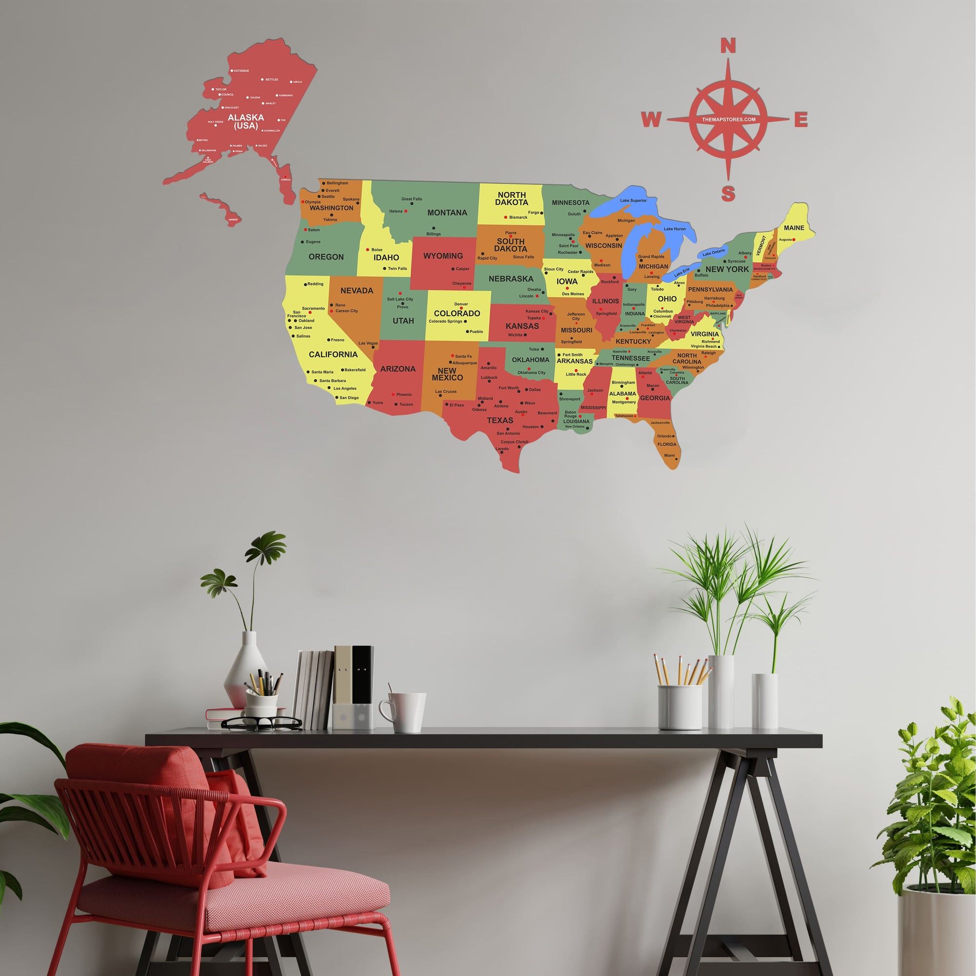 Salmon Pink Wooden USA Map for Wall | Premium Wooden Map Décor | Sold by FlexTrade_9