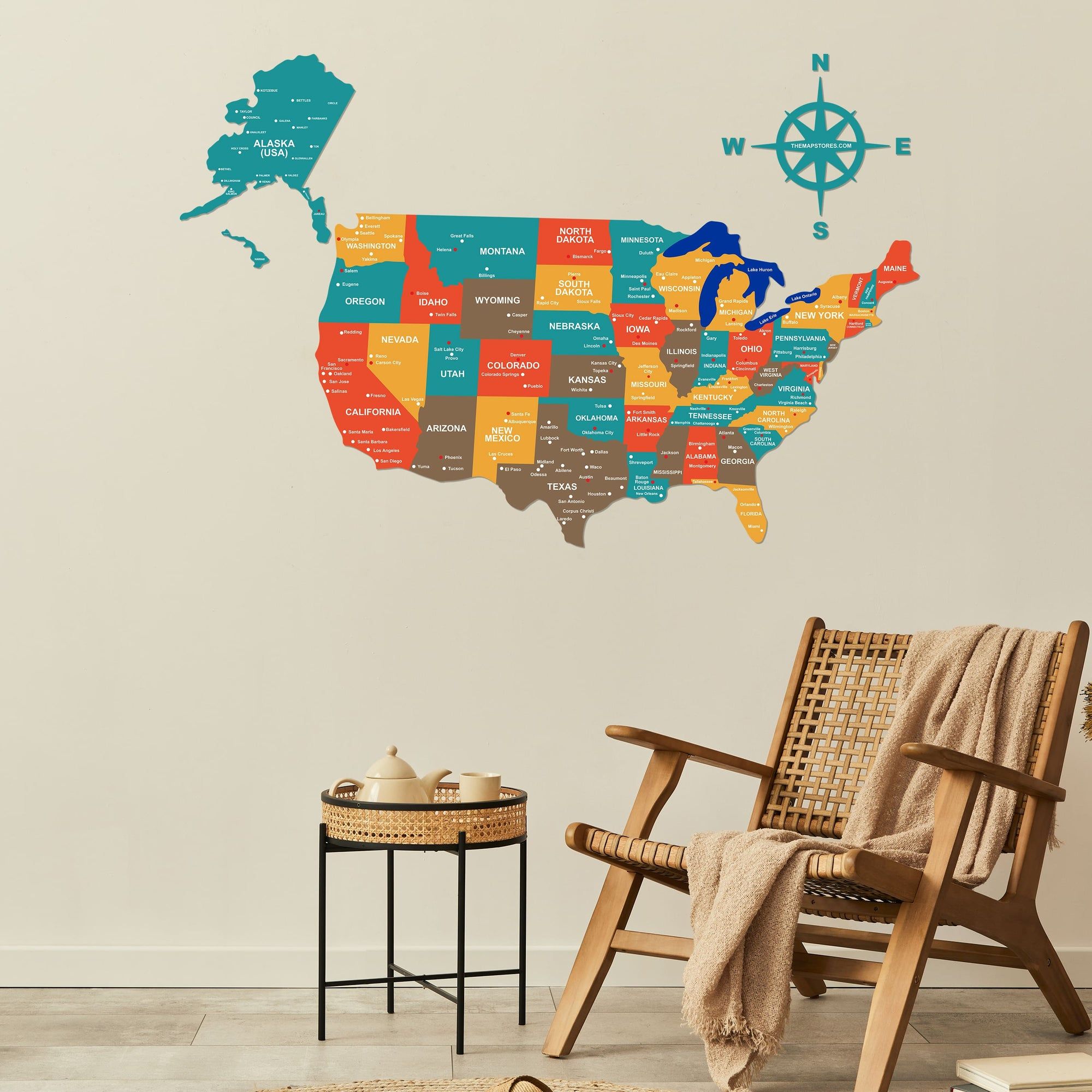 Salmon Pink Wooden USA Map for Wall | Premium Wooden Map Décor | Sold by FlexTrade_10