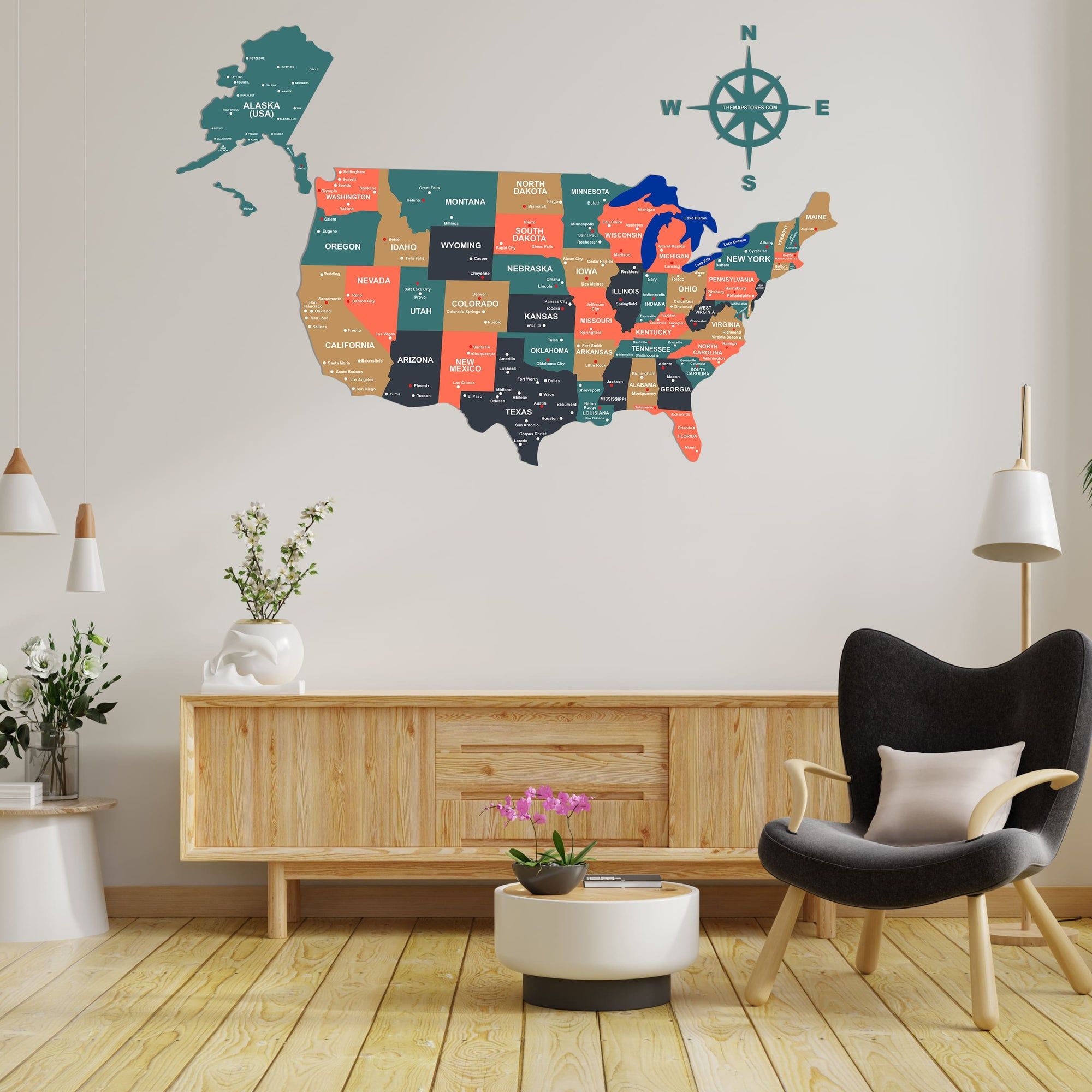 Salmon Pink Wooden USA Map for Wall | Premium Wooden Map Décor | Sold by FlexTrade_3