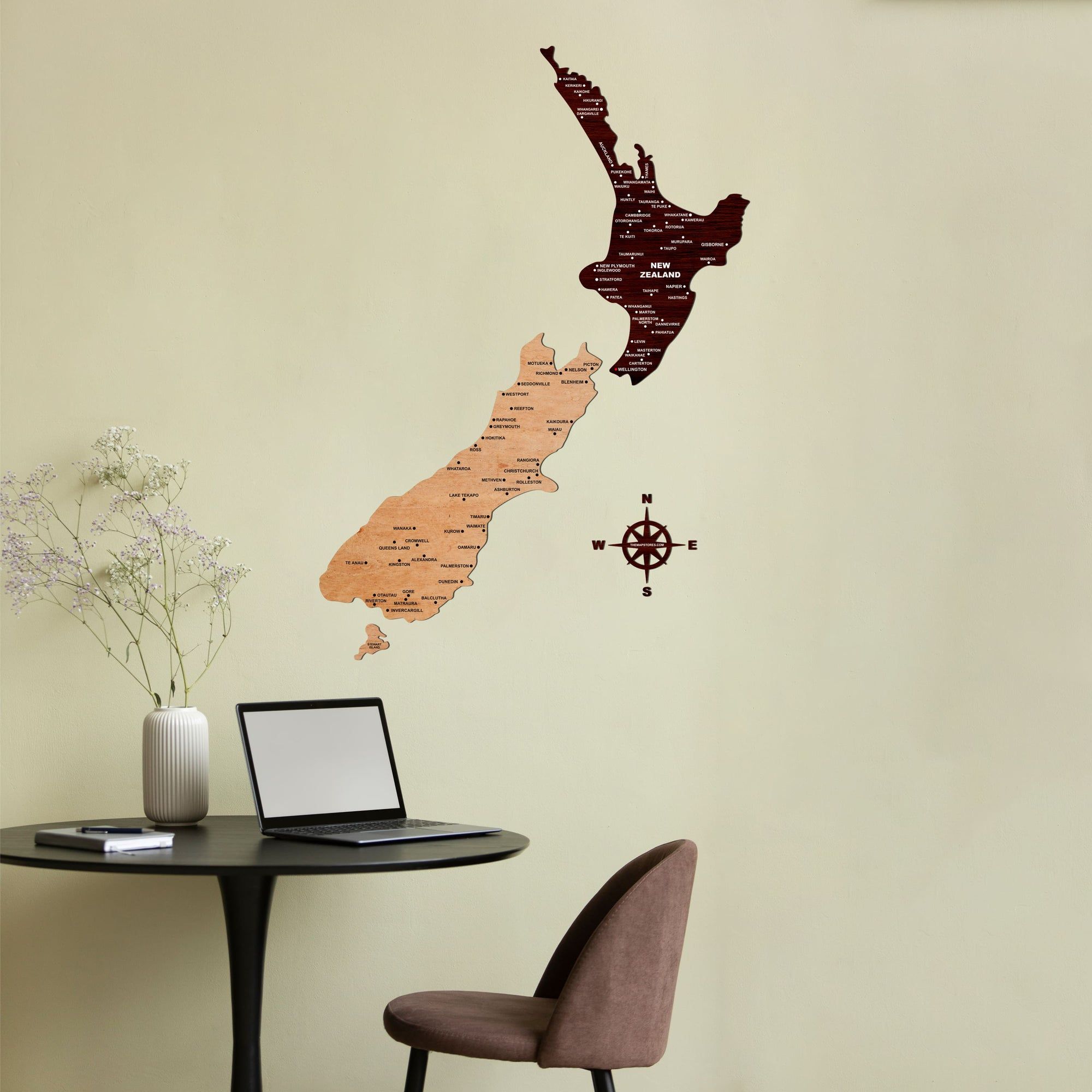 Wooden Texture New Zealand Map for Wall | Rustic Wooden Map Décor | Sold by FlexTrade  _1