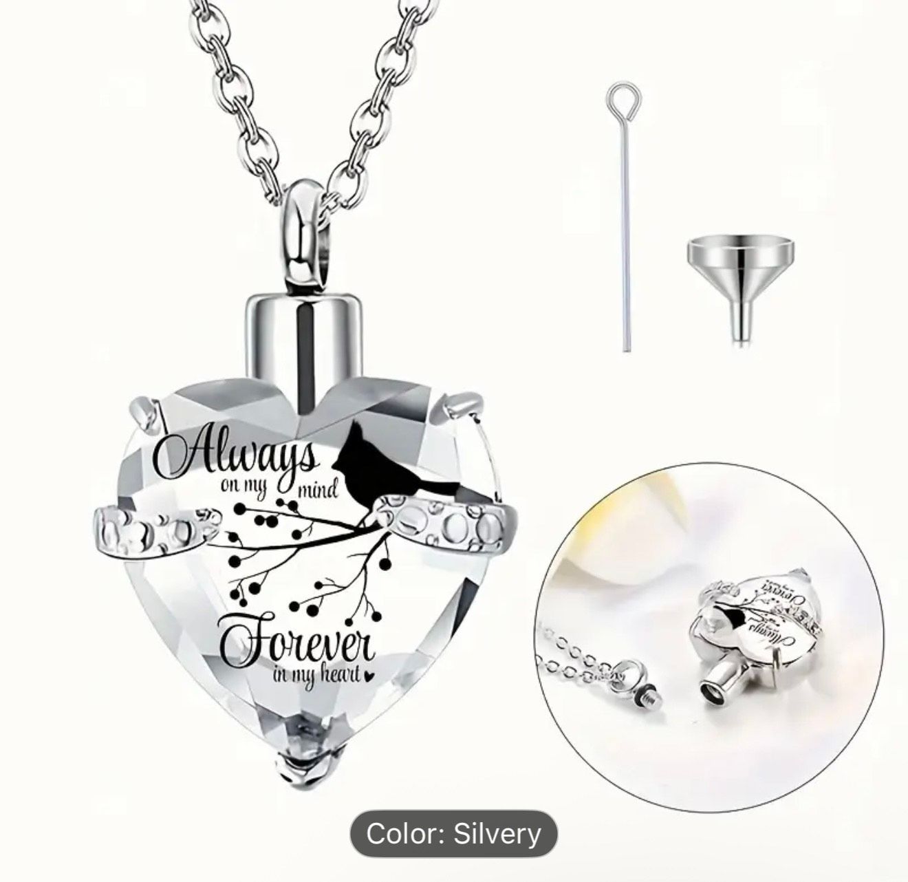 Eternal Love Crystal Heart Urn Necklace - Stainless Steel Cremation Jewelry for Ashes_0