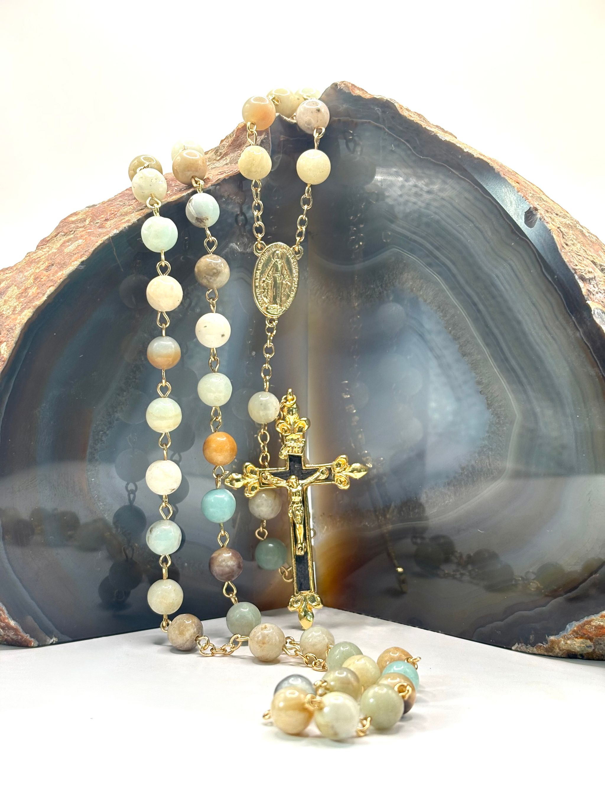 Rosario de Amazonita Laminado en oro 18k_0