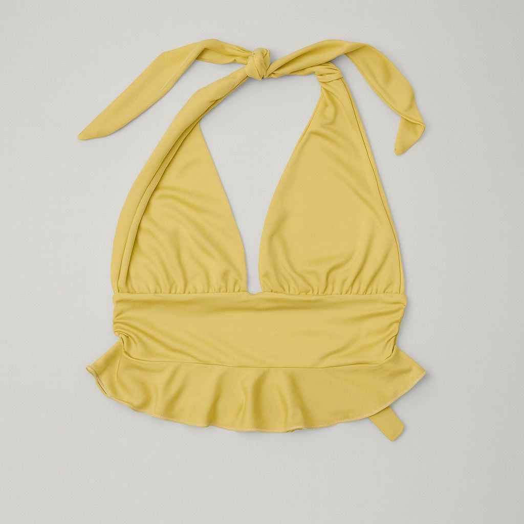 Top halter amarillo con lazo y detalle de volante - Size M_1