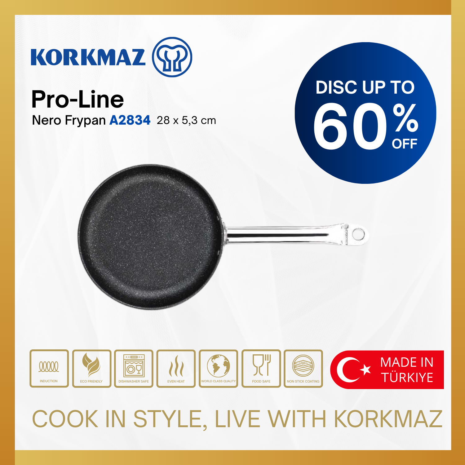 WAJAN KORKMAZ PRO-LINE NERO FRYPAN NON-STICK PREMIUM COOKING WARE, SUITABLE FOR INDUCTION_6