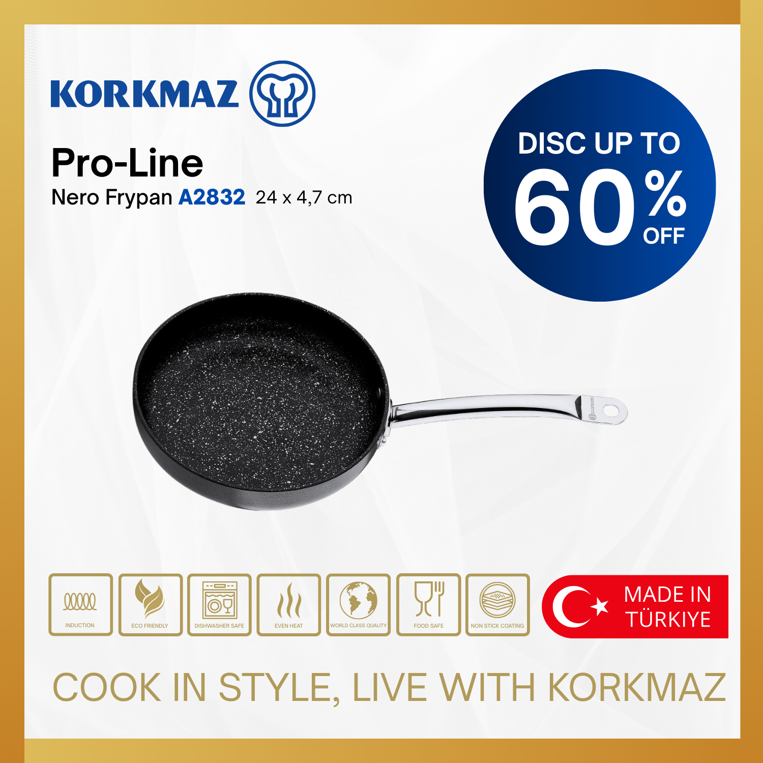 WAJAN KORKMAZ PRO-LINE NERO FRYPAN NON-STICK PREMIUM COOKING WARE, SUITABLE FOR INDUCTION_8