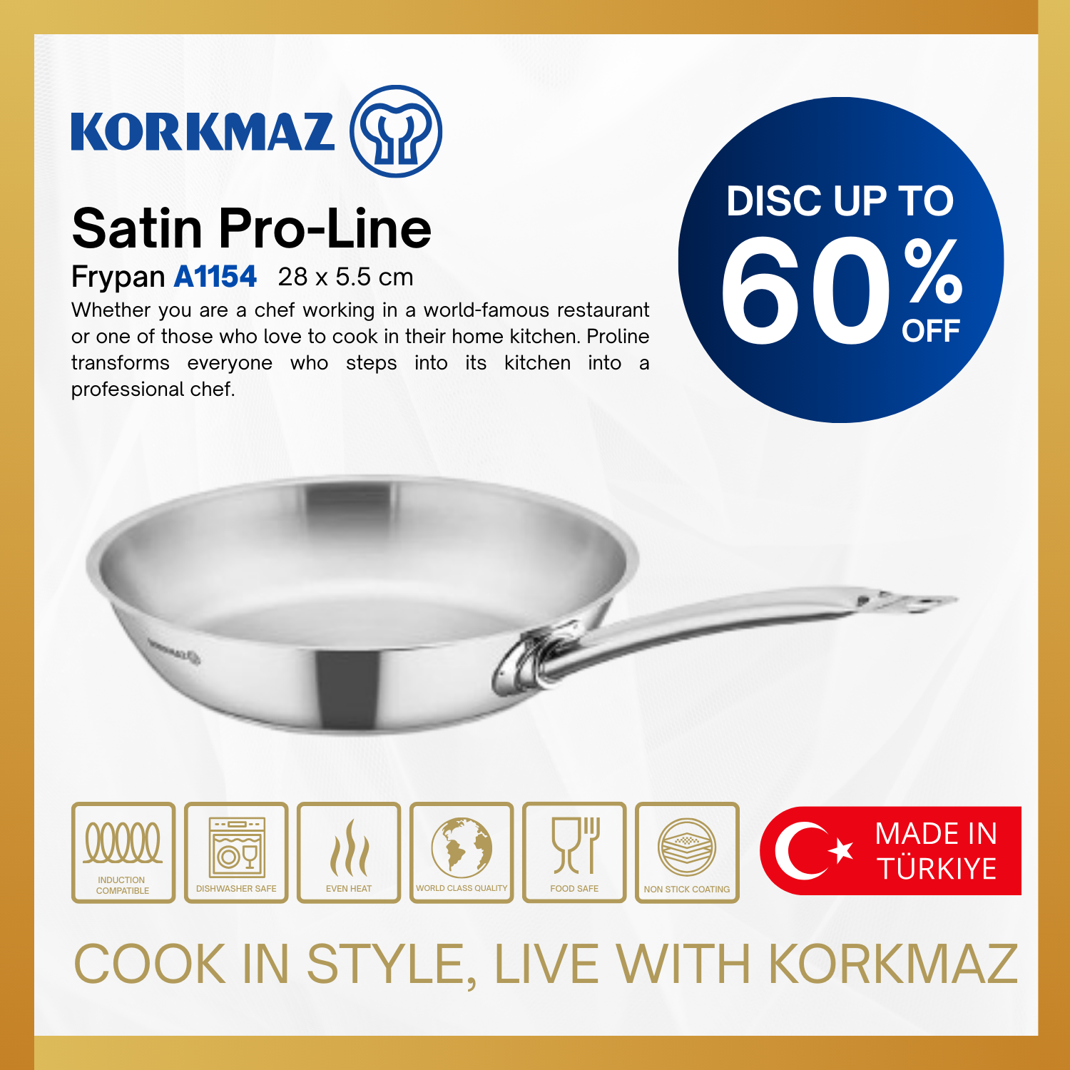 WAJAN KORKMAZ PRO-LINE SATIN FRYPAN NON-STICK PREMIUM COOKING WARE, SUITABLE FOR INDUCTION_3