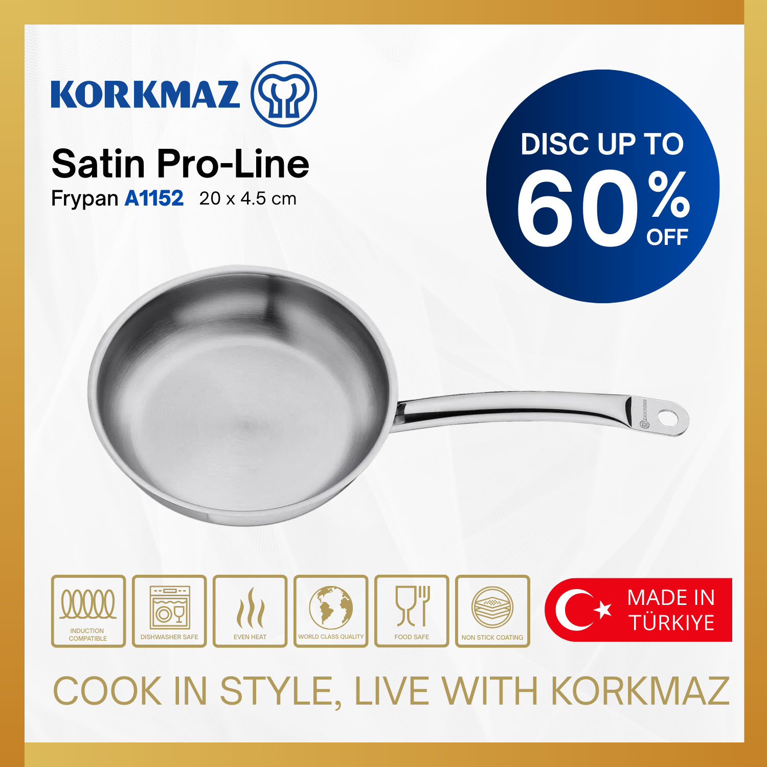 WAJAN KORKMAZ PRO-LINE SATIN FRYPAN NON-STICK PREMIUM COOKING WARE, SUITABLE FOR INDUCTION_1