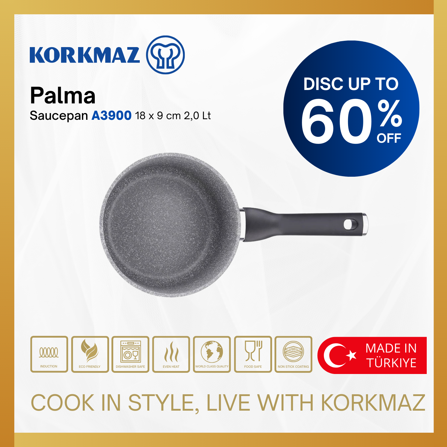  PANCI KORKMAZ PALMA SAUCEPAN 18 x 9 cm / 2.0 Lt. PREMIUM COOKING WARE NON-STICK, SUITABLE FOR INDUCTION_0