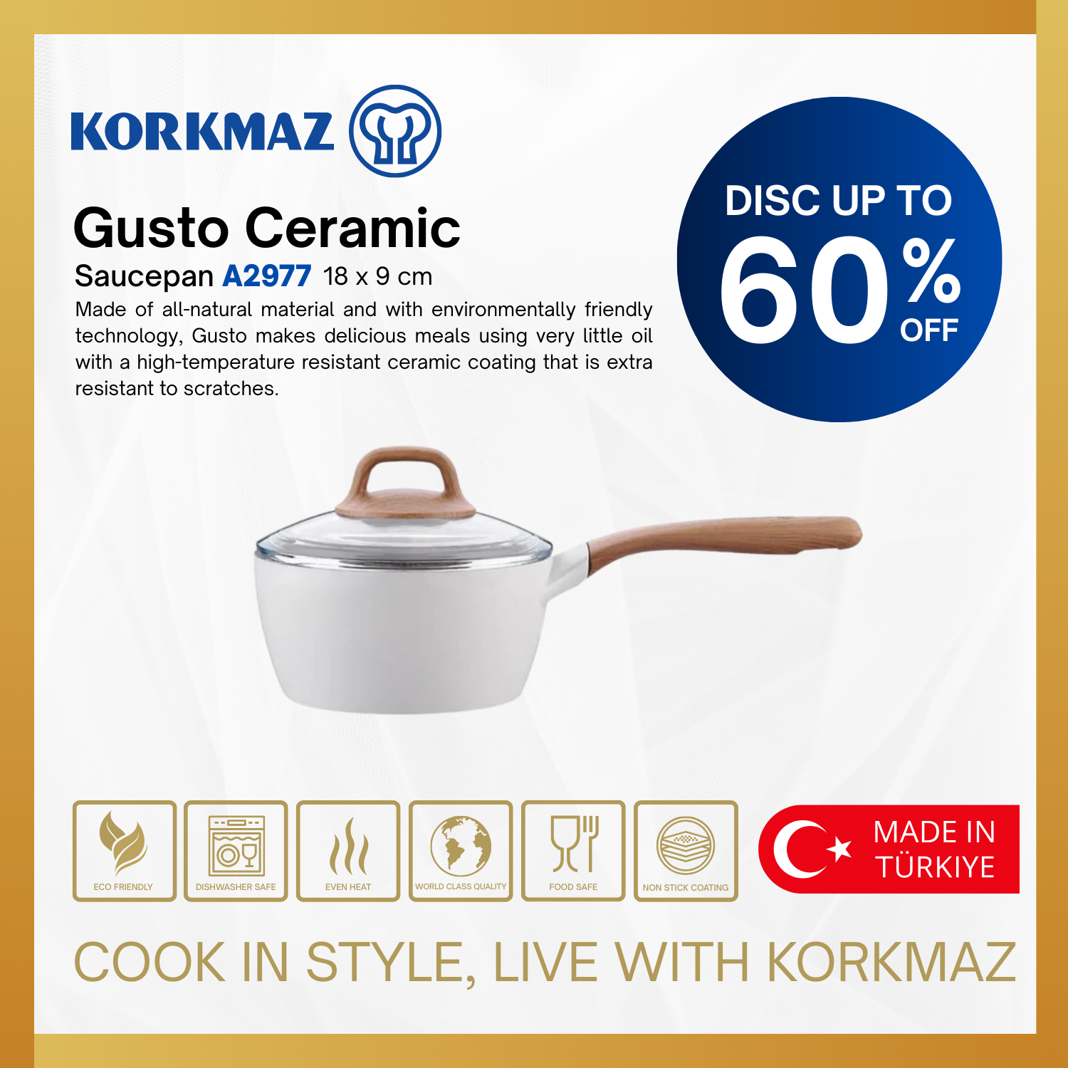 PANCI KORKMAZ GUSTO CERAMIC SAUCEPAN 18 x 9 cm / 2.0 Lt NON-STICK PREMIUM COOKING WARE_2