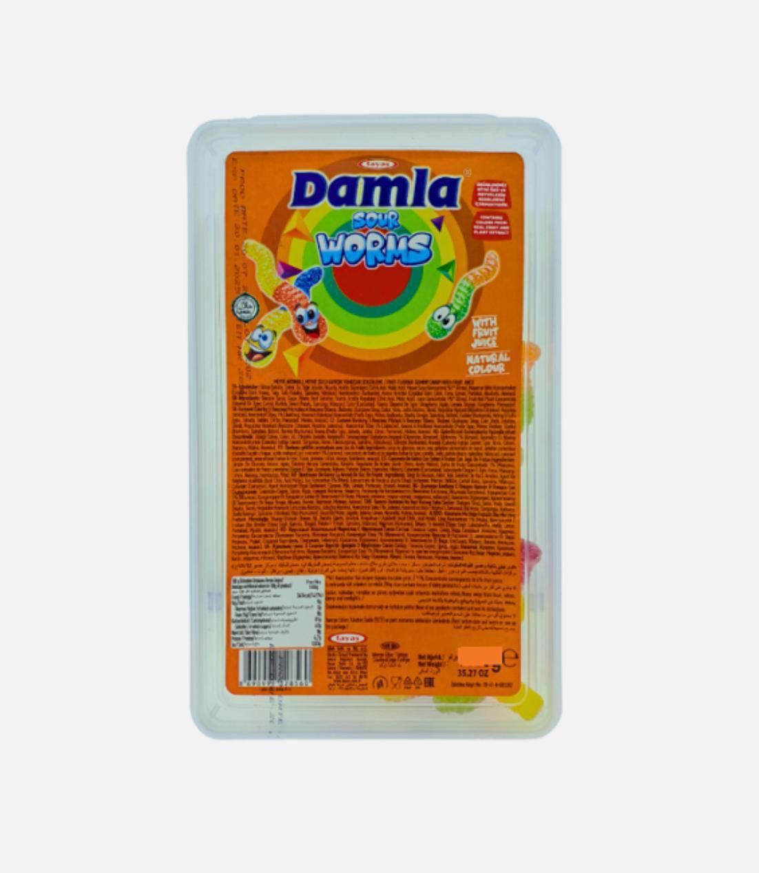 Damla gummy worm sour 24x200g tub  BBE 11/10/26 _0