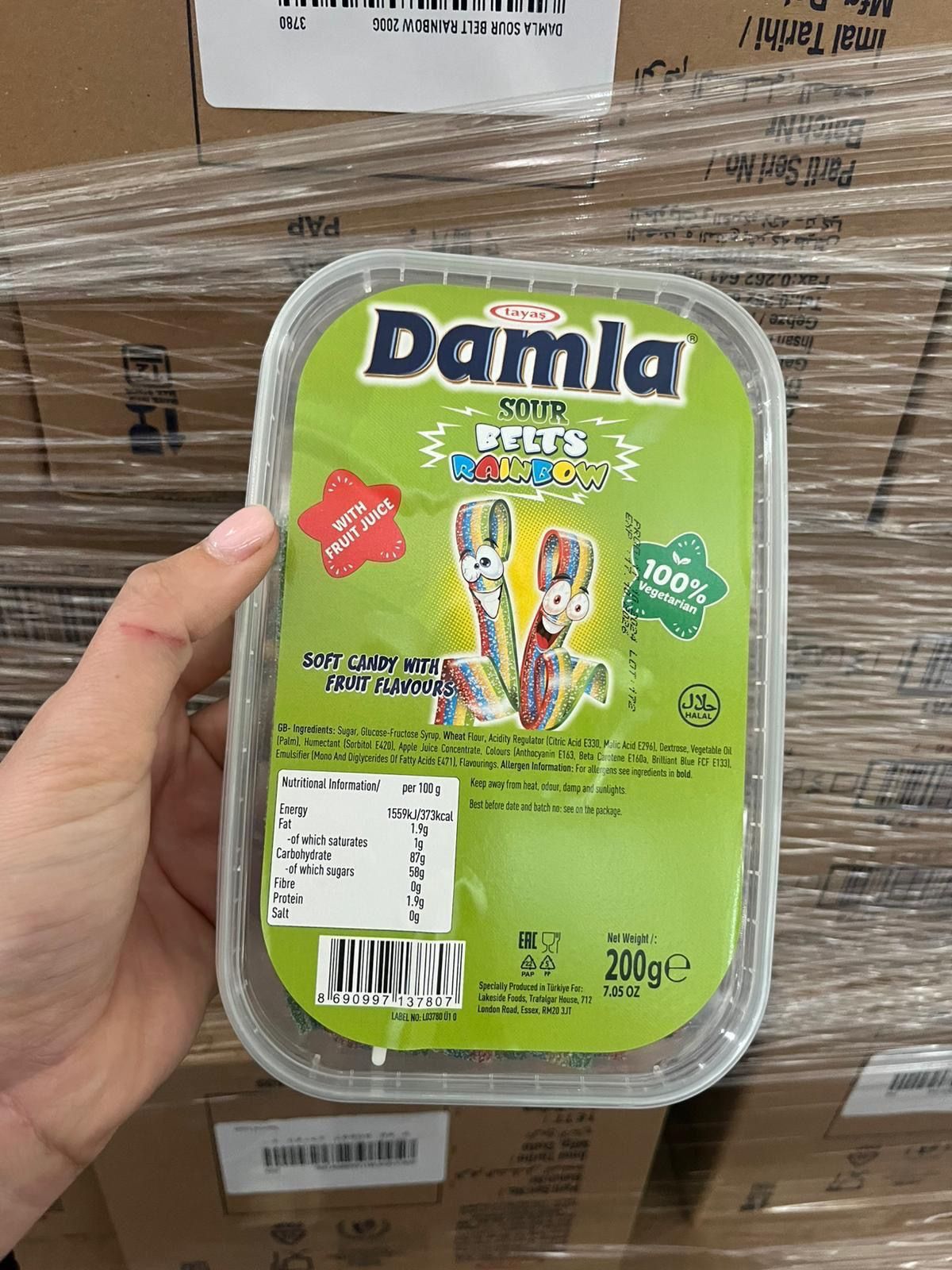 Damla berries sour belt 24x200g tub  BBE 17/10/26_0