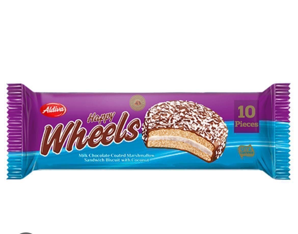 2cases Happy wheels choc & coconut marshmallow sandwich 15x220g  BBE 11/07/26 _0
