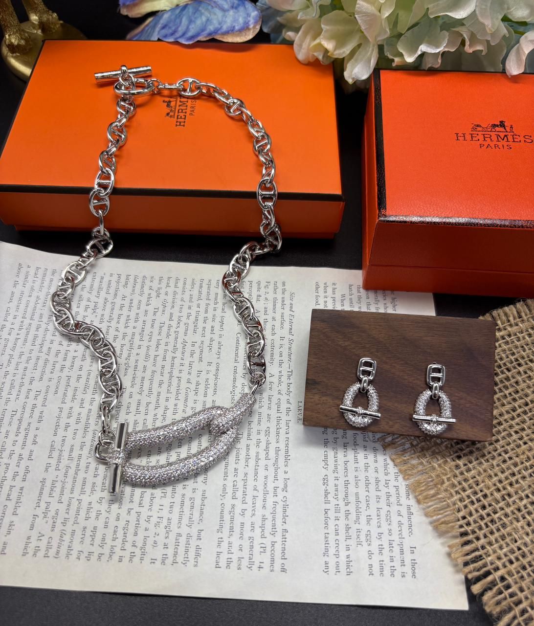 Hermes Earring and Necklace - white_0