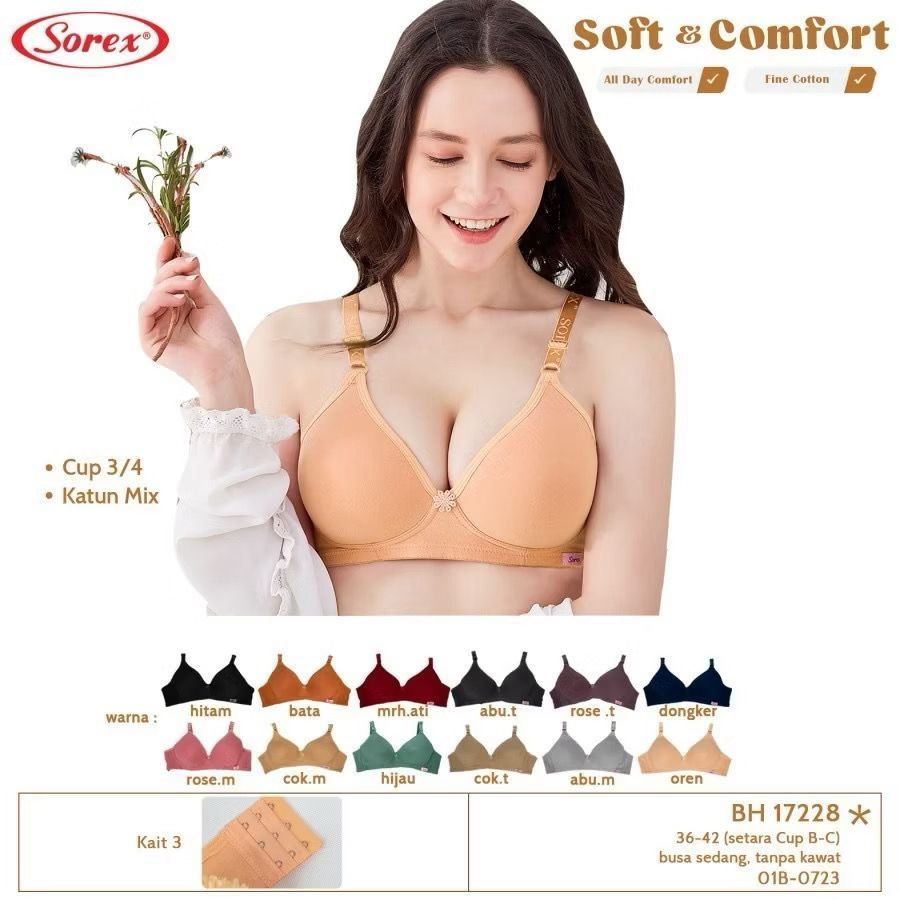 Bra BH Sorex 17228 Tanpa Kawat Busa Tipis Cup Sedang UK 36-42 CUP C_1
