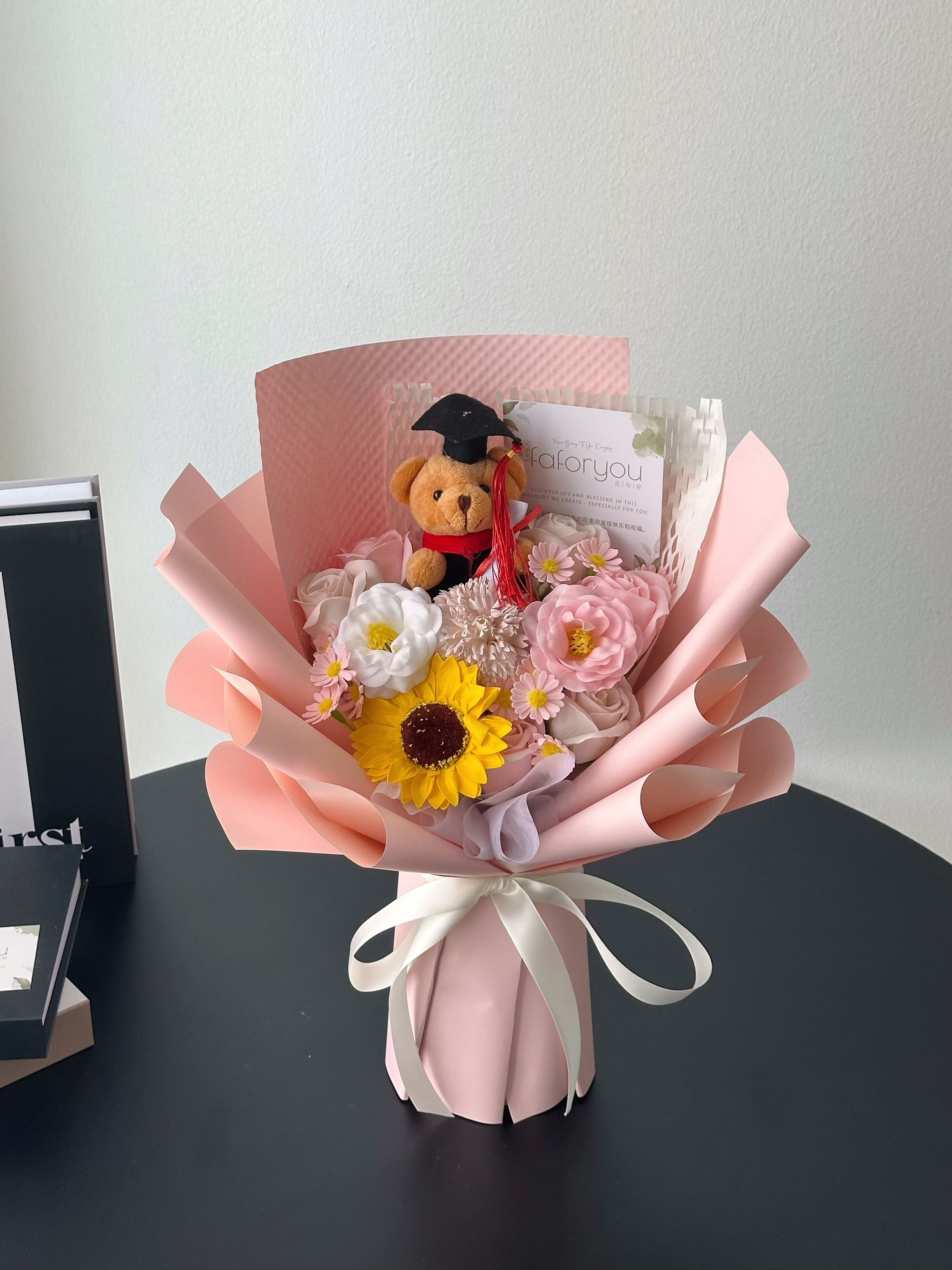 (GB026) Graduation Bear Mixed Soap Flower Bouquet _0