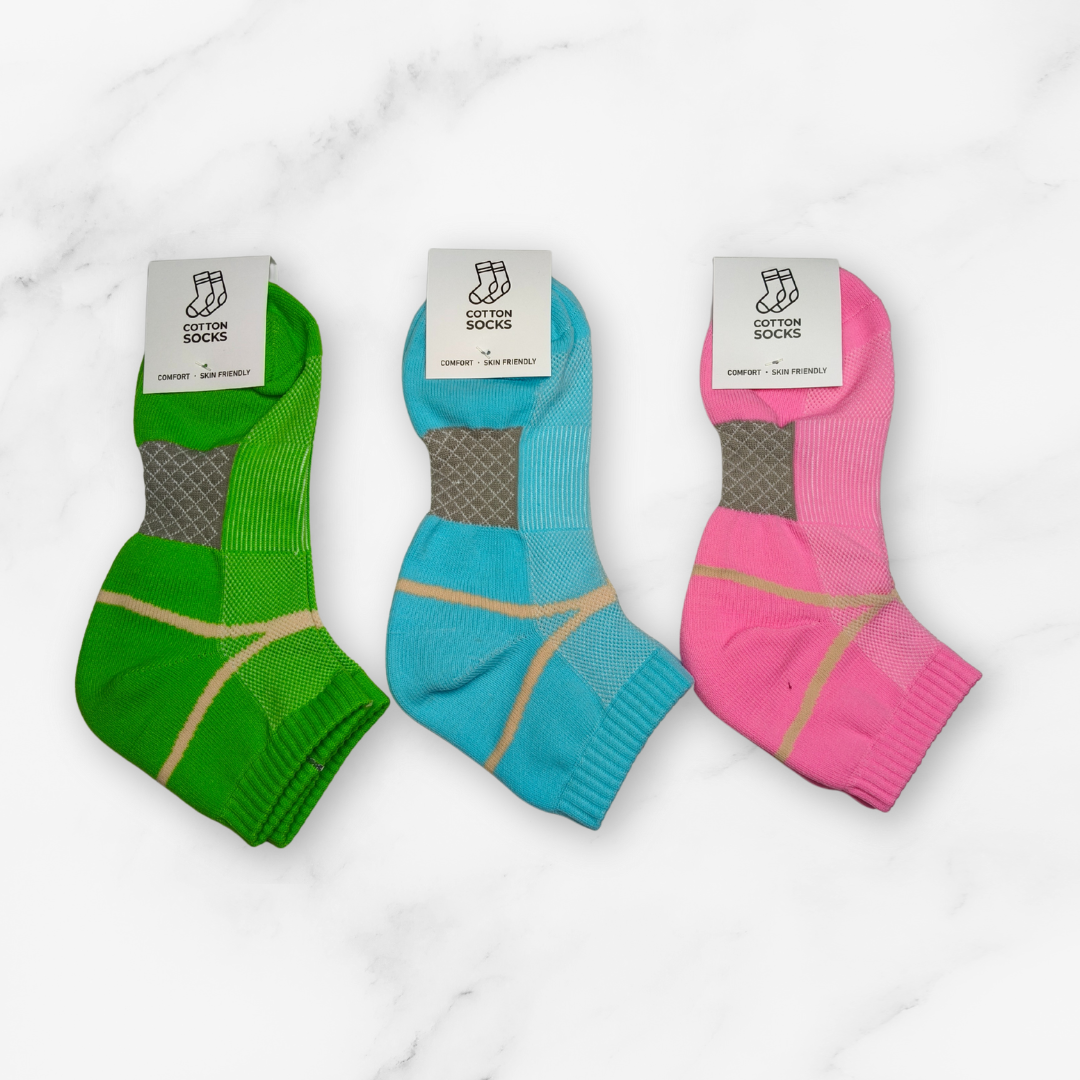 [10006] - 3 Pairs Women's Cotton Blend Crew Socks – Soft, Breathable & Stripe/Plain Mix_8