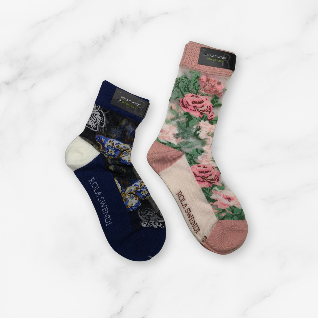 [10036] - 2 Pairs Women's High-Cotton High-Cut Crew Socks – Breathable, Floral Patterns & Everyday Comfort_5
